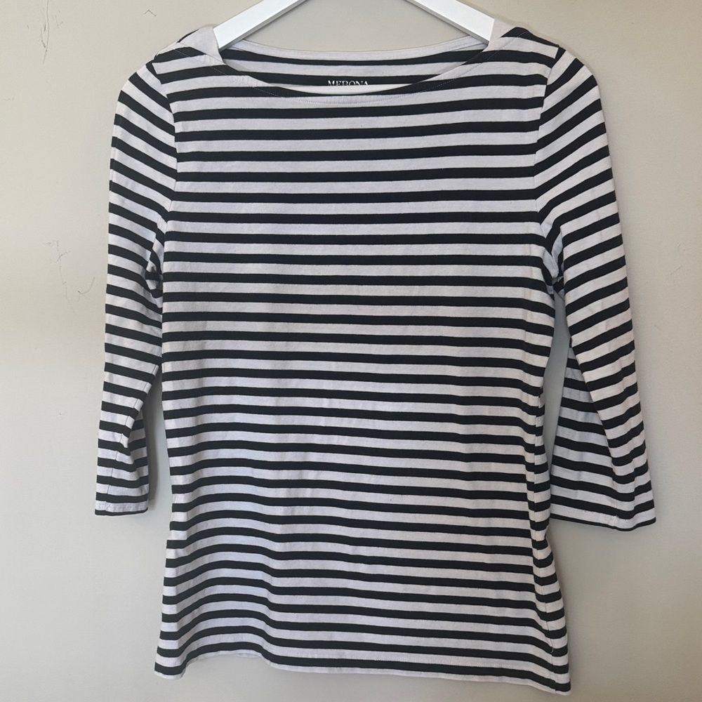 Merona Black and White Striped Long Sleeve Top
